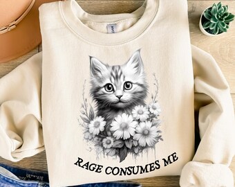 怒りが私を飲み込む猫のミームTシャツ：面白い皮肉な子猫Tシャツ