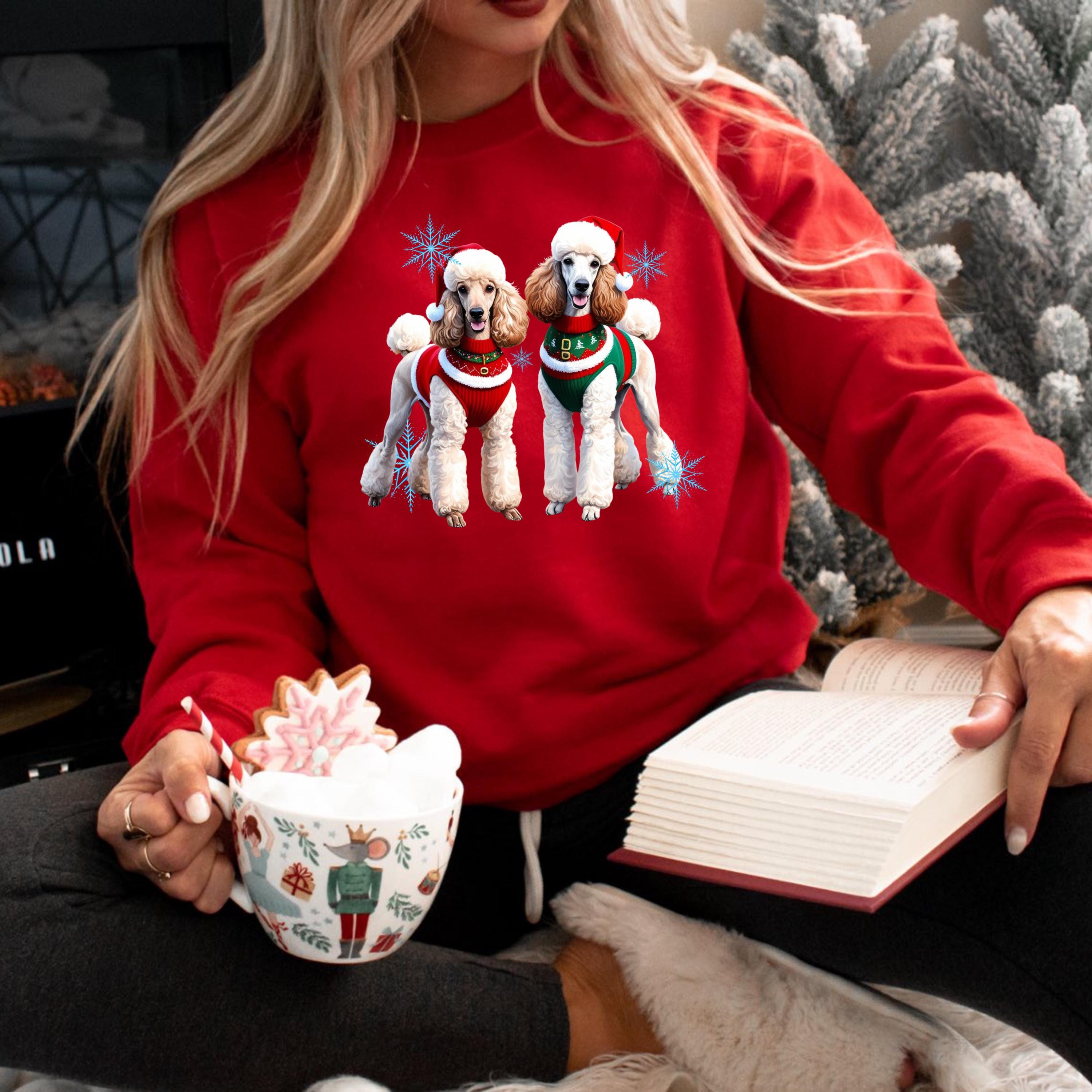 Sweat à Capuche Caniche Et Lumières De Noël - Marque Gildan/Port/Jerzees, Unisexe Adulte, Neuf Sans étiquette