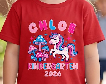 Personalized Back To School Girl Unicorn Gift, Kindergarten Unicorn Shirt Girl First Day Of School Shirt, Custom Name Kindergarten Shirt