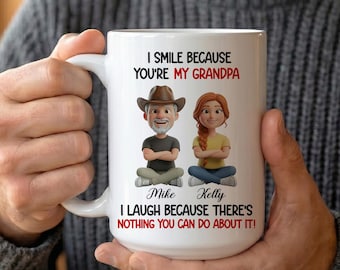 Personalized Grandpa Birthday Gift from Granddaughter to Grandpa Fathers Day Gift, Grandparent Keepsake Gift, Grandpa I Smile Because Mug