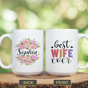 Regalo de aniversario para esposa, taza de café para esposa, taza para esposa con nombre, regalo personalizado para esposas, ideas de regalo de cumpleaños, regalo de San Valentín para esposa, taza para esposa