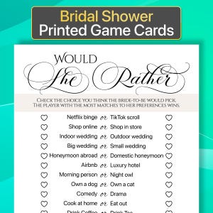 Printed Bridal Shower Games Printed Bridal Would She Rather Game Bridal Shower Would She Rather Bridal Shower Game Would She Rather Printed
