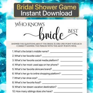 Who Knows The Bride Best Game Printable Bridal Shower Game Who Knows The Bride Best Hens Party Game Minimalist Bridal Shower Games Printable