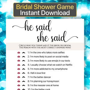 Jeu de douche nuptiale elle a dit qu&#39;il a dit Jeux de fête de poule Jeux de douche nuptiale minimalistes