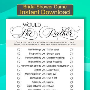 Jeu de douche nuptiale : serait-elle plutôt Jeu de douche nuptiale : jeux de douche nuptiale imprimables Téléchargement immédiat