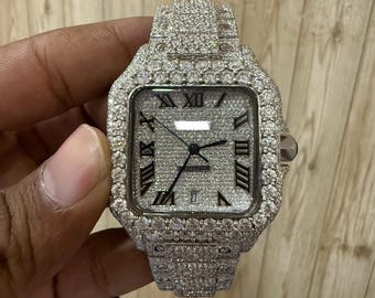 VVS Moissanite Diamond Watch, Iced Out Men's Automatic Movement Wristwatch, Luxury Diamond Watch For Him, Hip Hop Jewelry For Him