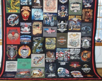 King size Motorcycle Tshirt Quilt - CUSTOM ORDERS made from your Tshirts