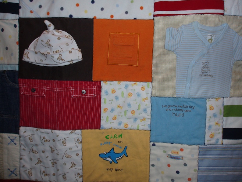 Large throw size Patchwork Style Quilt made from baby clothing image 1