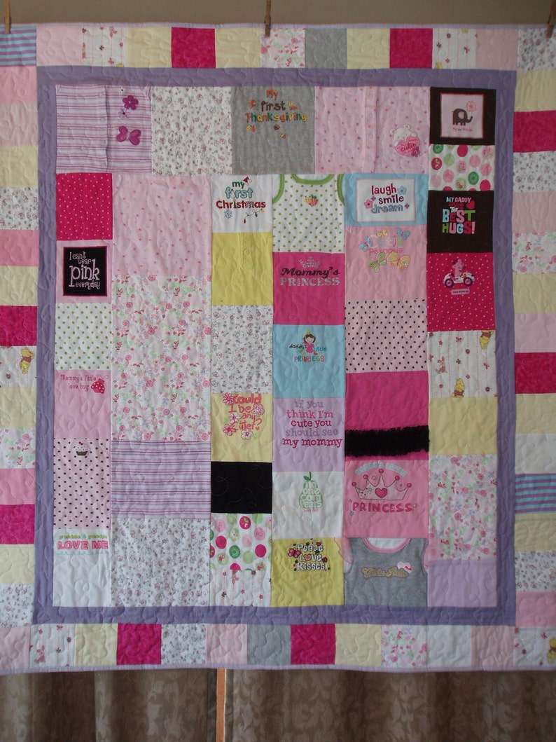 Small Throw size Patchwork Quilt made from baby clothes CUSTOM ORDERS image 5