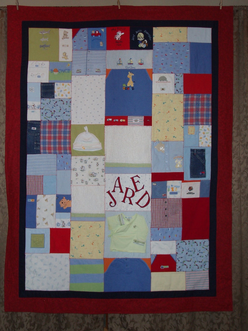 Large throw size Patchwork Style Quilt made from baby clothing image 2