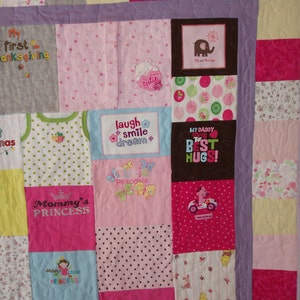 Small Throw size Patchwork Quilt made from baby clothes CUSTOM ORDERS ELABORATE BORDER