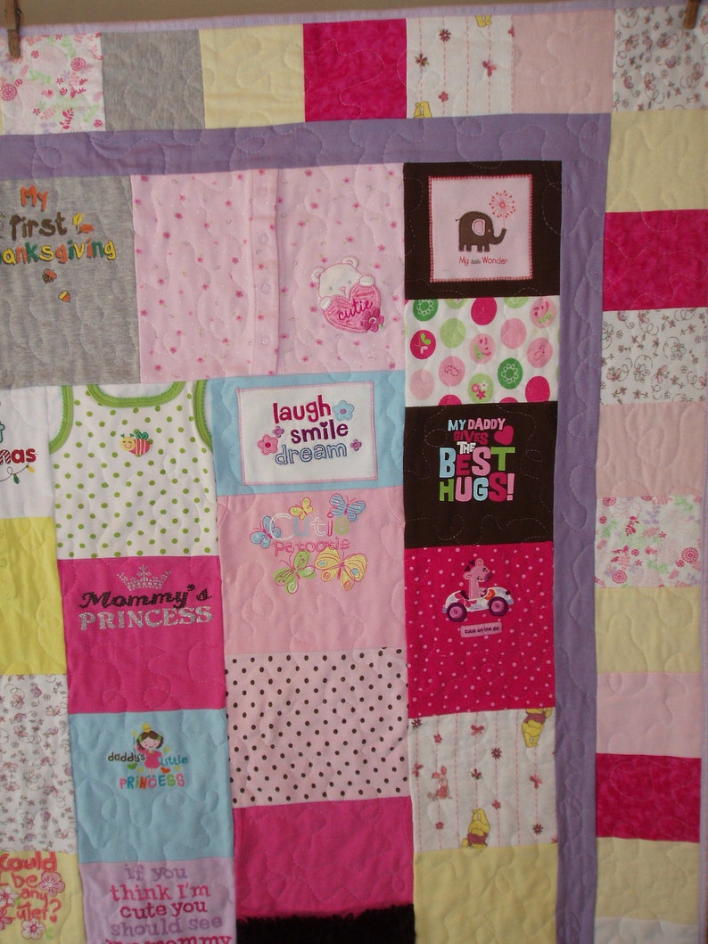 Small Throw size Patchwork Quilt made from baby clothes CUSTOM ORDERS ELABORATE BORDER