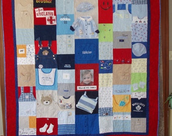 CUSTOM ORDERS for TWIN size Quilt  made from your clothes (plain fabric borders)