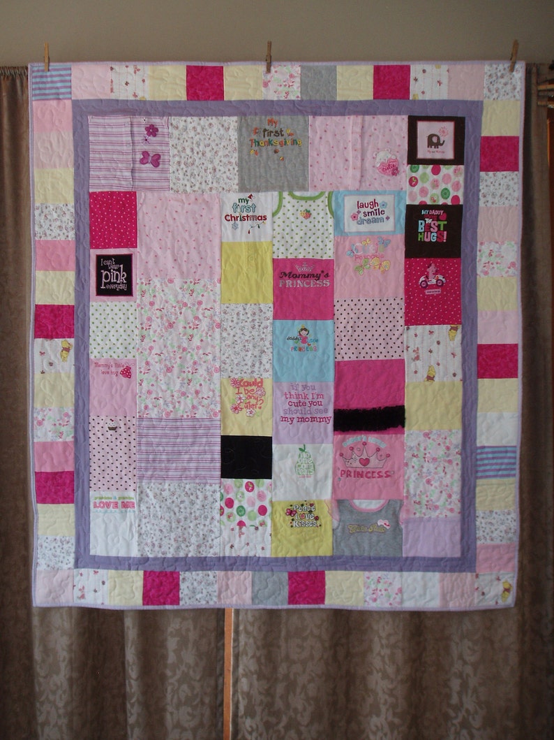 Small Throw size Patchwork Quilt made from baby clothes CUSTOM ORDERS image 1