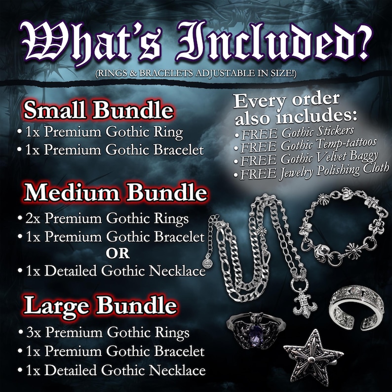 Gothic Jewelry Mystery Bundle: Silver Plated Rings, Bracelets ...