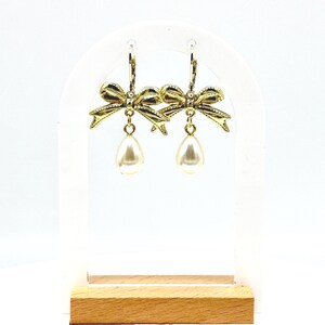 Pearl Drop Earrings: Gold Bow Bridal Jewelry