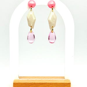 Pink Dangle Earrings, Resin Statement Earrings, Geometric Drop Earrings | Pastel Pink Teardrop Gift for Her