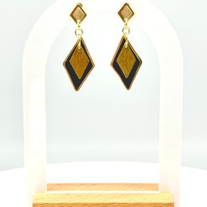 Handmade Black Resin & Gold Diamond Earrings – Modern Minimalist Style