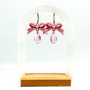 Handmade Pink Bow Dangle Earrings: Kawaii Teardrop Jewelry