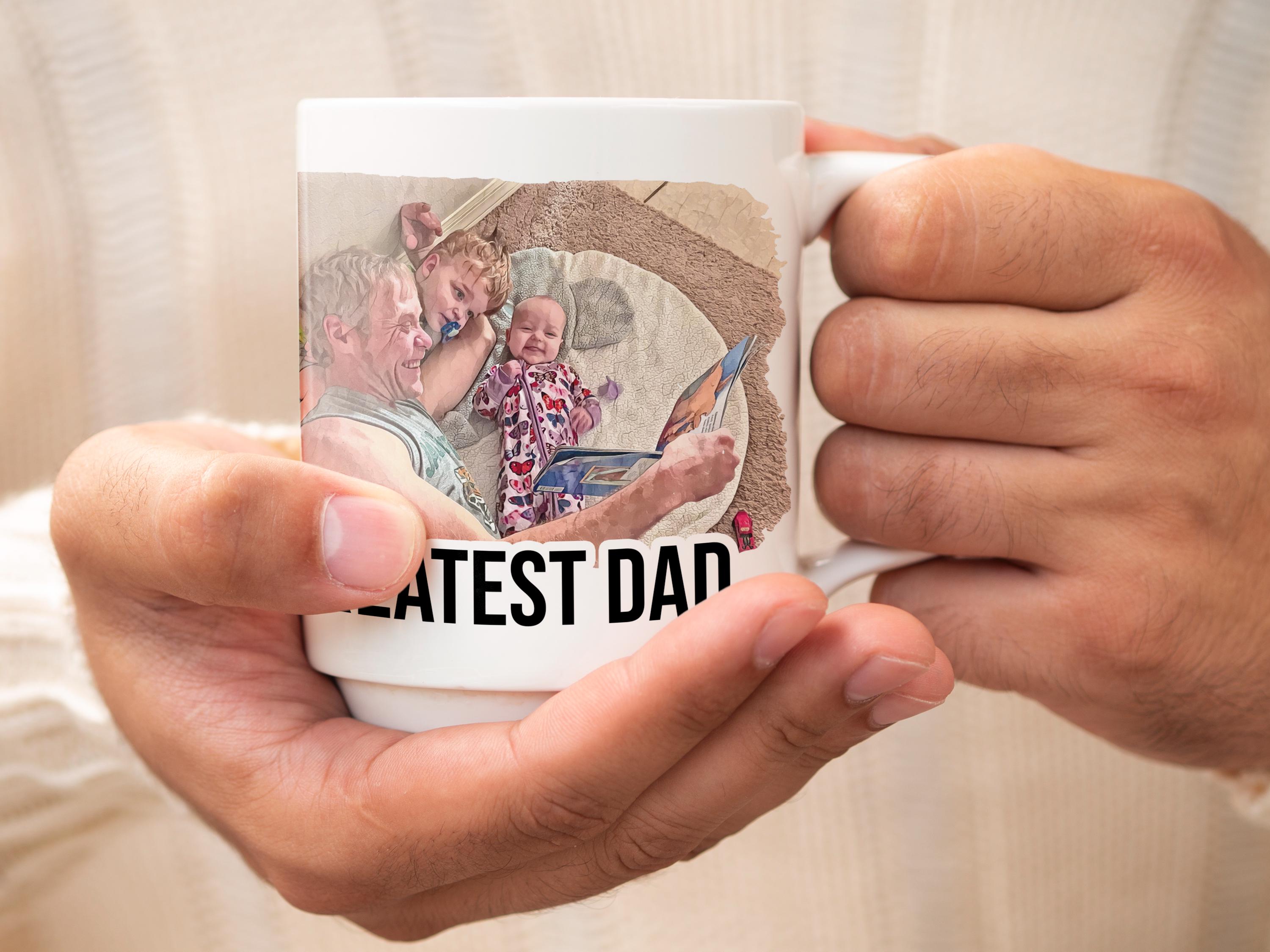 Personalized Dad Mug with Watercolor Photo - Custom Text Options, 'Greatest Dad' & 'Dad Fuel' Design