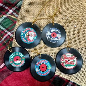 Vinyl Record Christmas Ornaments: Classic Song Designs, Set of 5