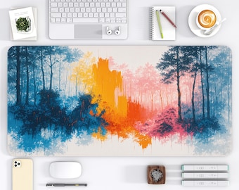 Bureauonderlegger abstract olieverfschilderij landschap – Levendig neopreen kantoordecor