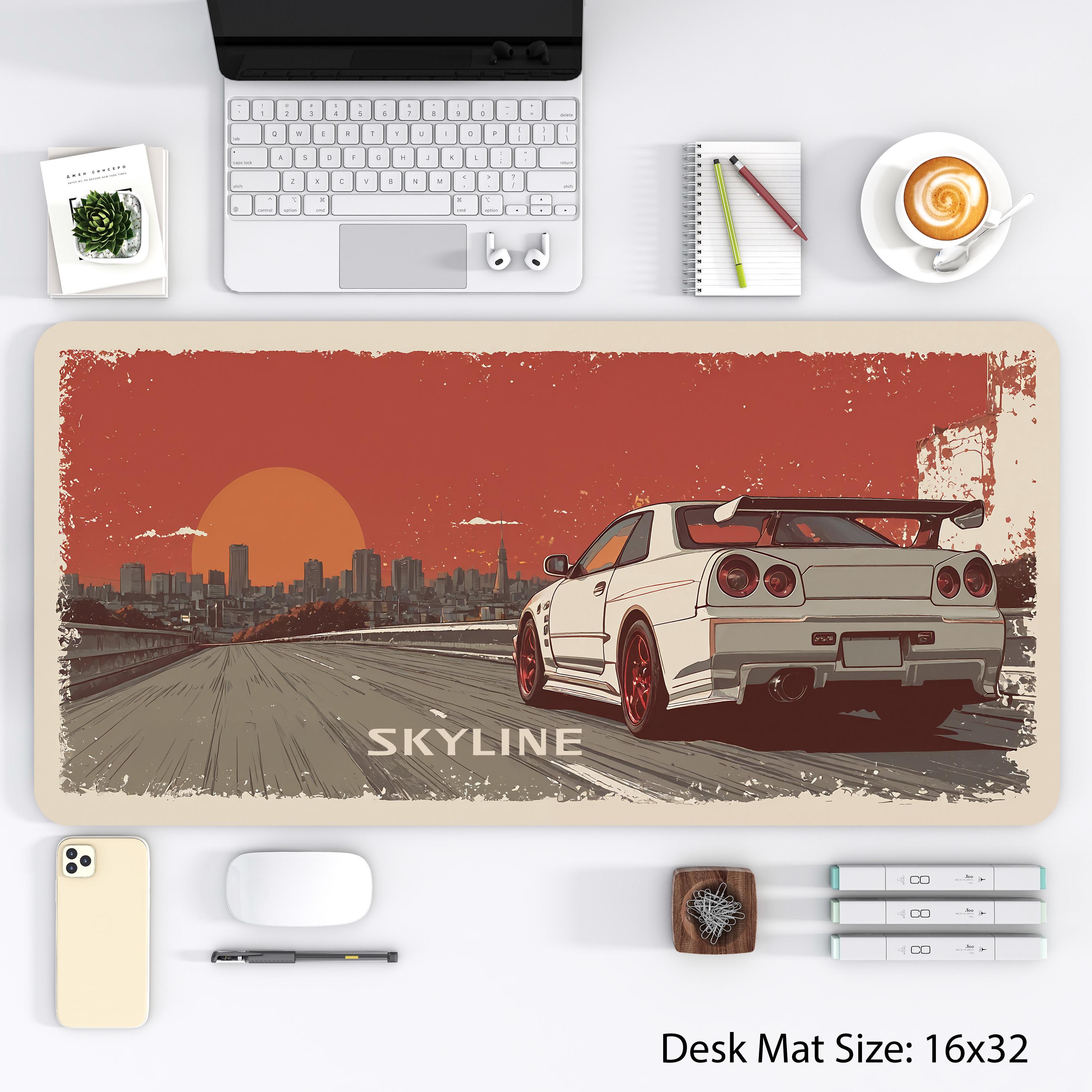 日産スカイライン R34 デスクマット：ヴィンテージ日本車アート