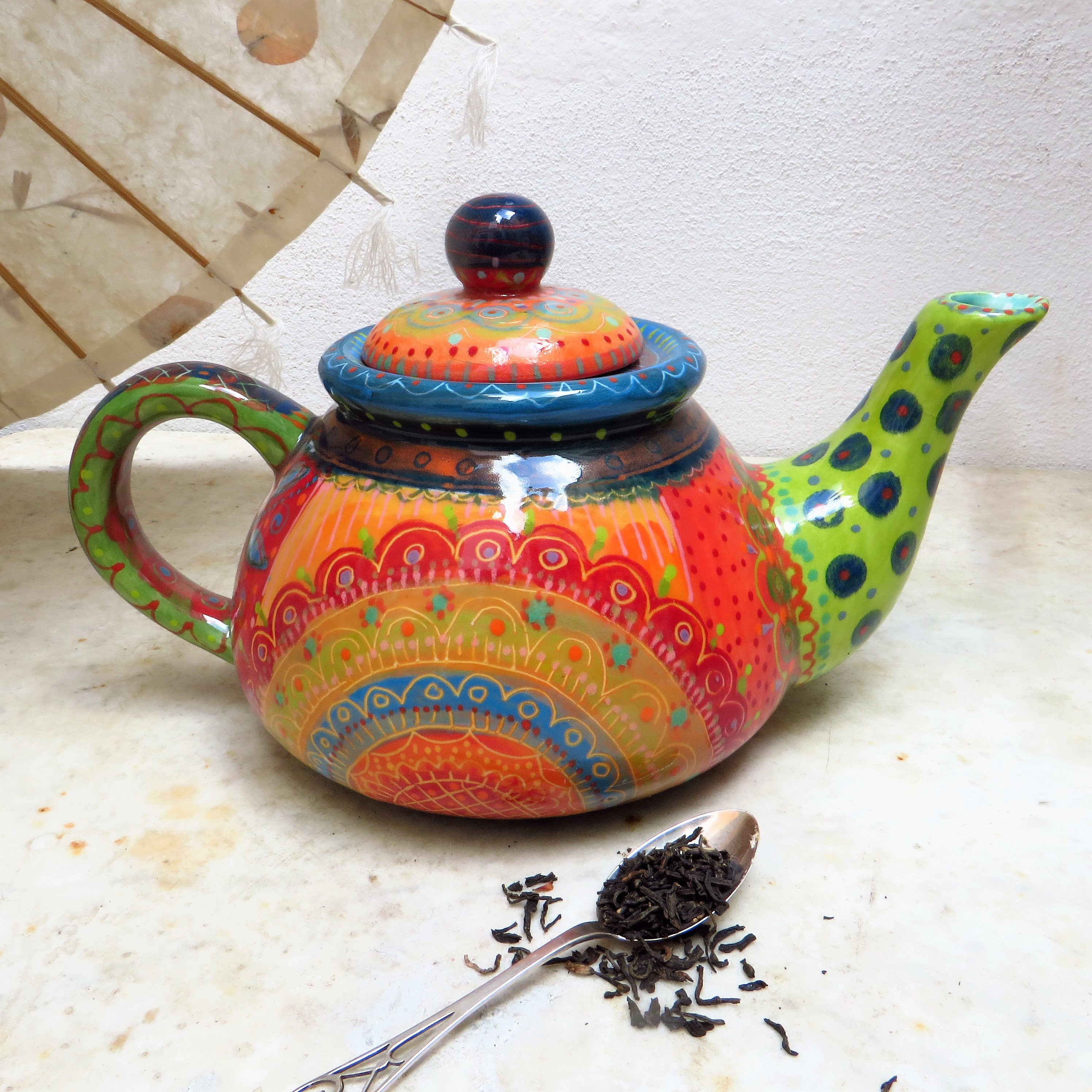 Teapot With Beautiful Saturated Bright Colours Large Ceramic Etsy