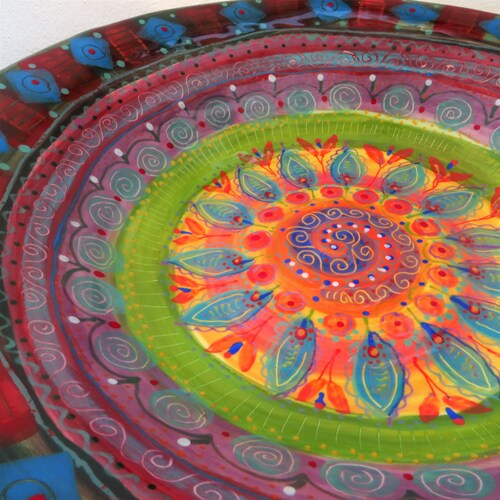 Hand painted bowl, Platter, Centrepiece Ceramic- Fabulous Rich Colors, shops Hand made