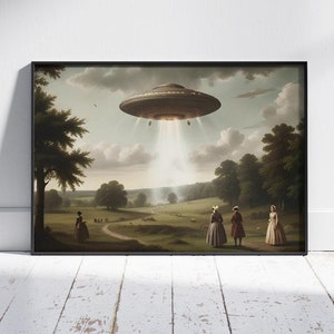 Victorian Landscape UFO Print: Alien Abduction Canvas Wall Art