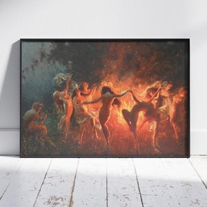 Hexen Nymphen Tanzen Wand Kunst, Feuer Tanz (1889) Gemälde, Vintage Malerei, gerahmte Wand Kunst