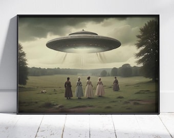Victorian UFO Abduction Canvas Print: Moody Landscape Altered Art