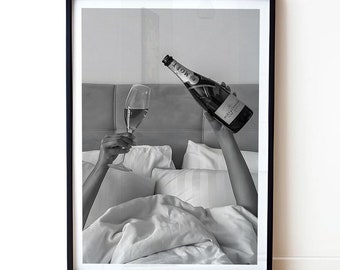 Champagne Wall Art, Black and White Luxury Bedroom Decor,Champagne Print for Living Room, Bedroom, or Bar, Wine Lovers gift, Glamour Print