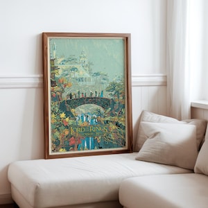 Quadro em tela inspirado em filme de fantasia, representando uma jornada épica.