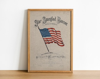 Impression vintage bannière étoilée : oeuvre d'art murale drapeau américain antique