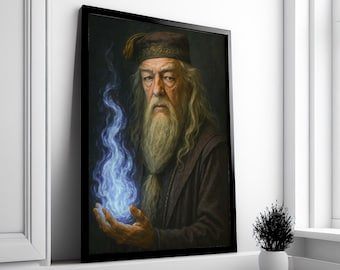 Magic School Professor Oil Painting: Wizard Art Print on Canvas