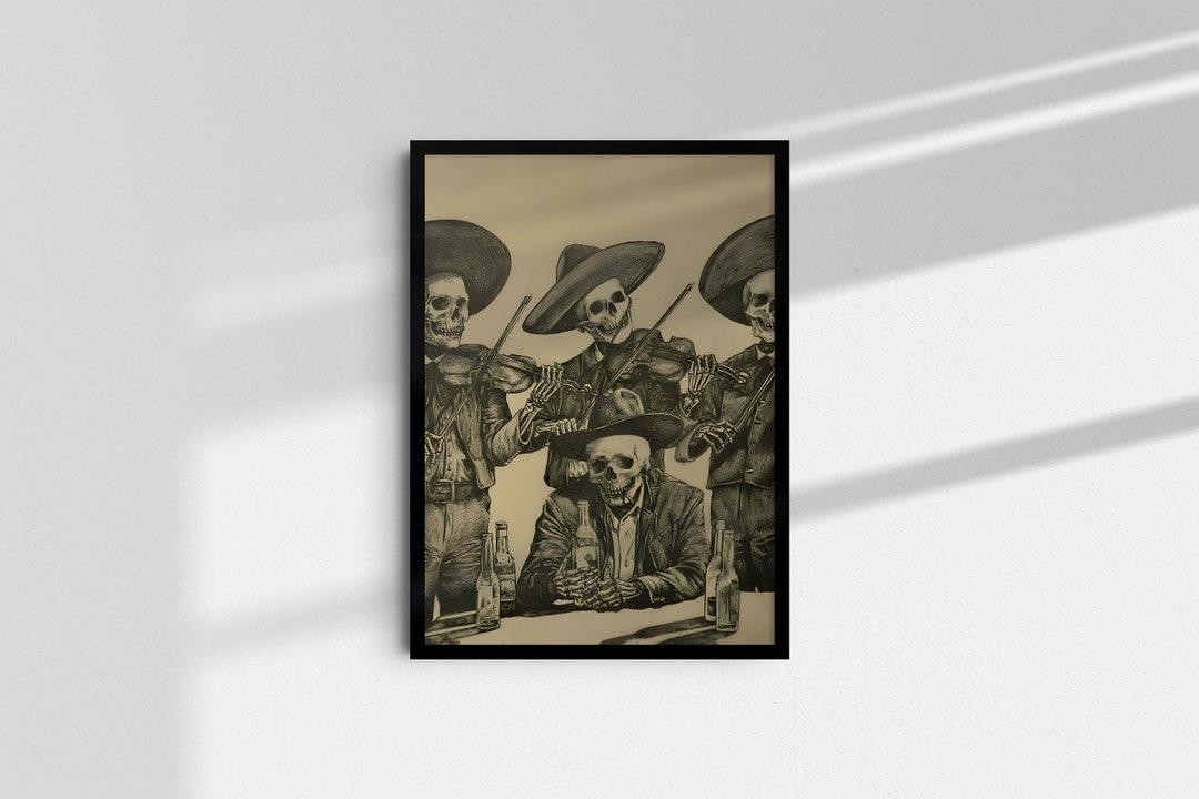 Skeleton Cowboy Barman At Western Saloon Wall Art