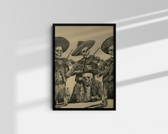 Retro Skeleton Cowboy Art Print: Eclectic Southwestern Wall Decor