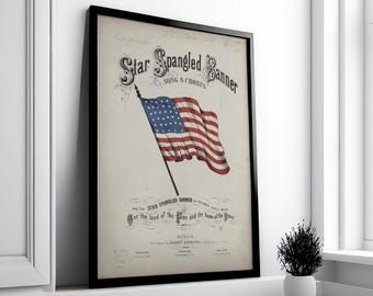 Impression vintage bannière étoilée : oeuvre d'art murale drapeau américain antique