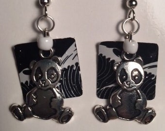 Panda recycled can earrings