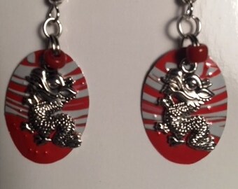 Dragon recycled can earrings