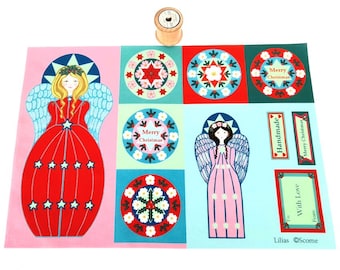 Christmas Angel Fabric Panel, 100% Cotton Craft Material, Holiday Sewing Project