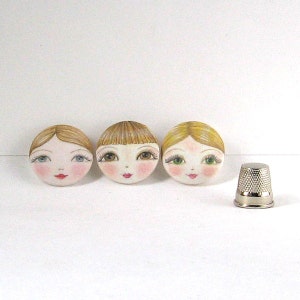 Handmade Cloth Buttons, Mini Doll Faces, Journaling and Paper Craft Supplies, Sewing Gifts,