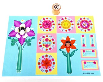 Cut and Sew Flower Doll Fabric Panel, Doll Panel, Summer, Covered Buttons Fabric, Craft Fabric, Sewing Gift