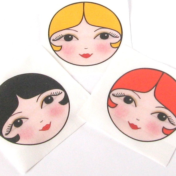 Applique SEW IN Russian Matryoshka doll faces - set of 4