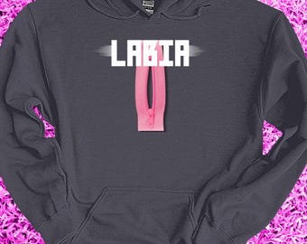 Band merch mockery is what we do. An eyeball magnet of a band name and it comes on a soft, thick hoodie. A double-lined hood, too.