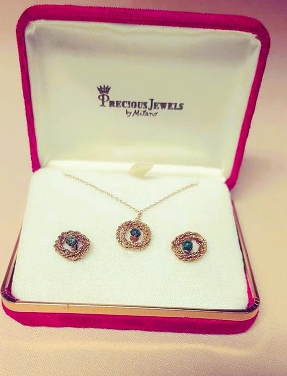 Precious Jewels by Milano Necklace and Screw type earrings Set 12kt NIB VINTAGE