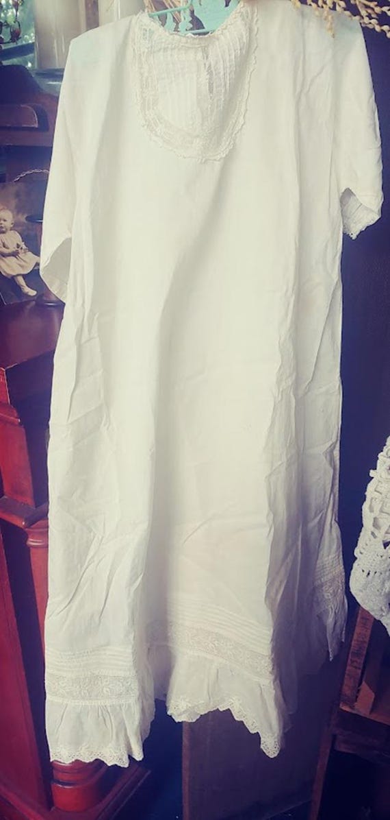 Long White Baby Gown with lace yoke and Under Slip with lace trim