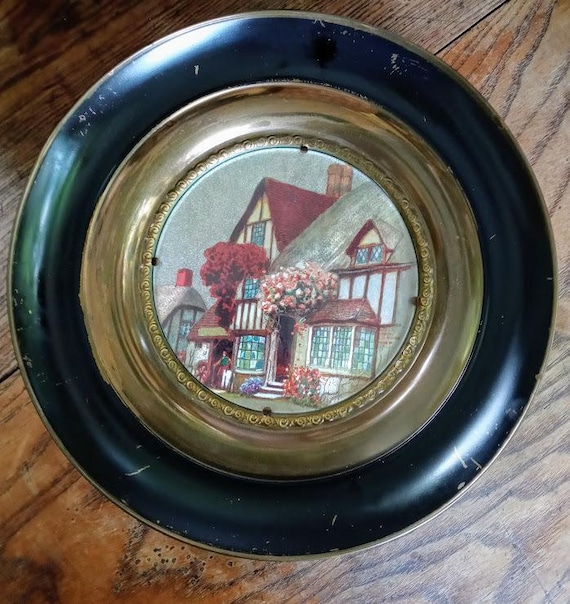 Solid Brass Plate with foil Art. Made in England