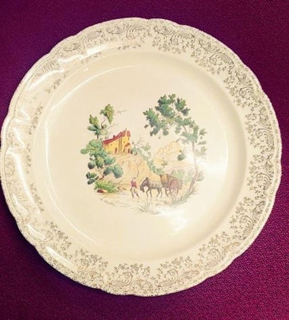American Limoges 10" Chateau France Filigree 22 kt gold trim Dinner Plate